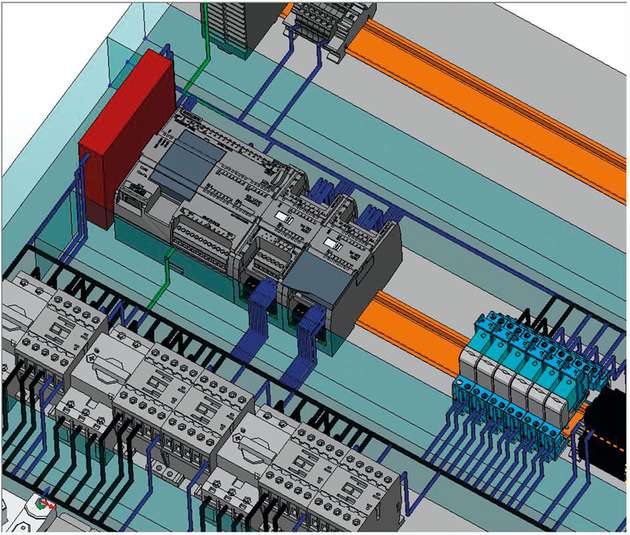 Die Verdrahtung wird mit dem Wiring-Modul exakt geplant – die Daten lassen sich auch für die Kabelkonfektionierung nutzen.