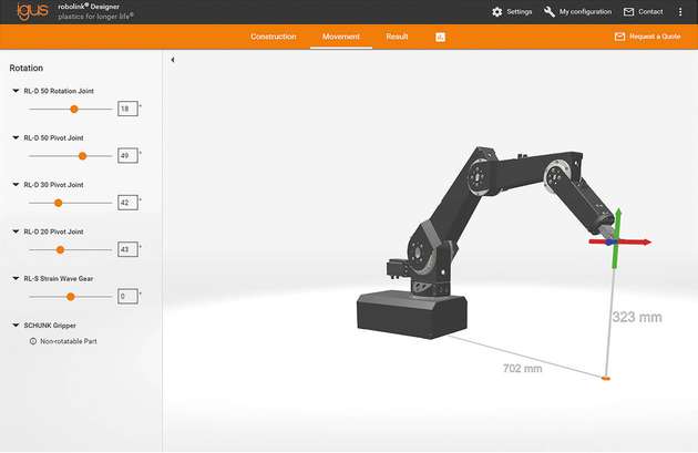 Mit dem Robolink Designer lässt sich der gewünschte Roboter mit wenigen Klicks erstellen.