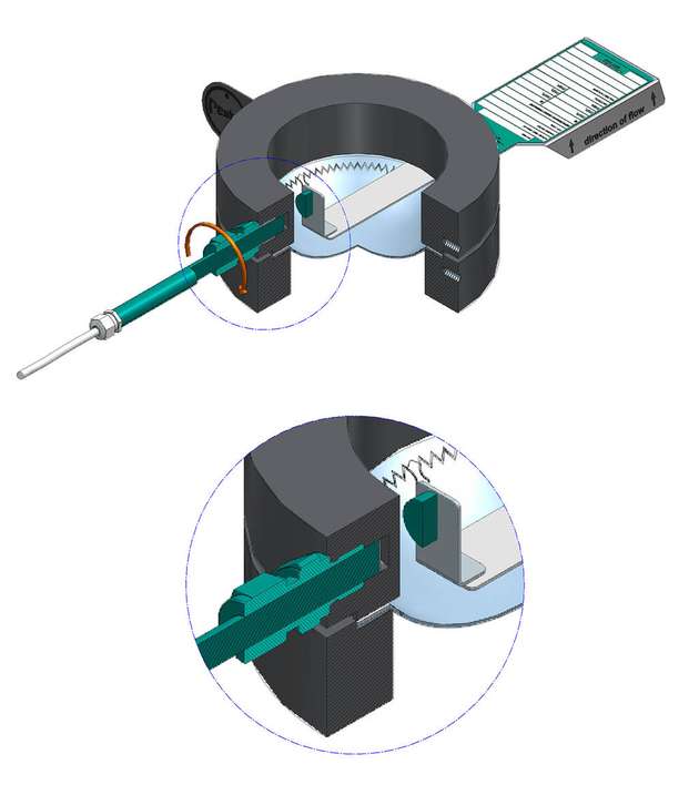 NIMU: Sensor in einer Sacklochbohrung im Berstscheibenhalter und Signalindikator auf der Berstscheibe