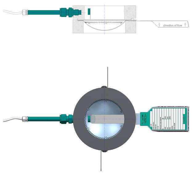 NIMU, die non-invasive Signalisierung: Sensor in einer Sacklochbohrung im Berstscheibenhalter und Signalindikator auf der Berstscheibe.