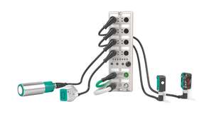 Ethernet-IO-Link-Master-Modul mit Multiprotokollfunktion und L-kodiertem Powerstecker.