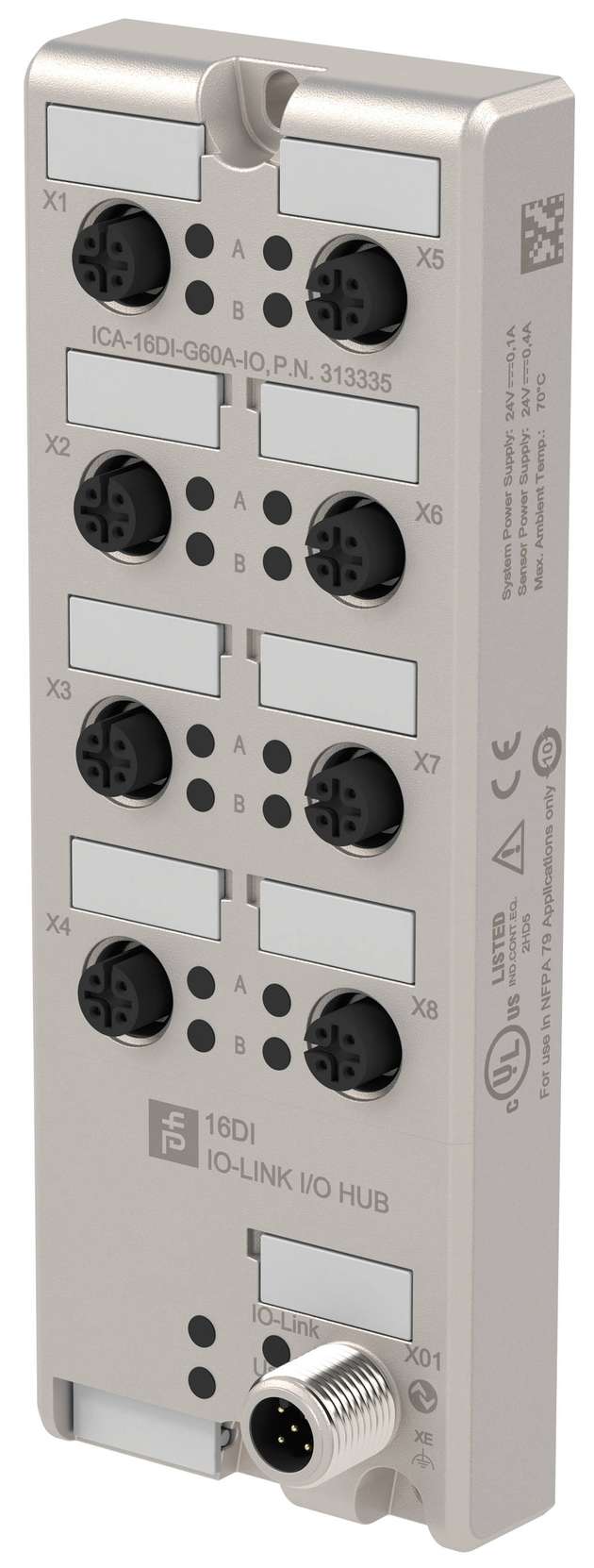 I/O-Hub mit IO-Link-Schnittstelle zur Anbindung digitaler Signale an ein IO-Link-Master-Modul.