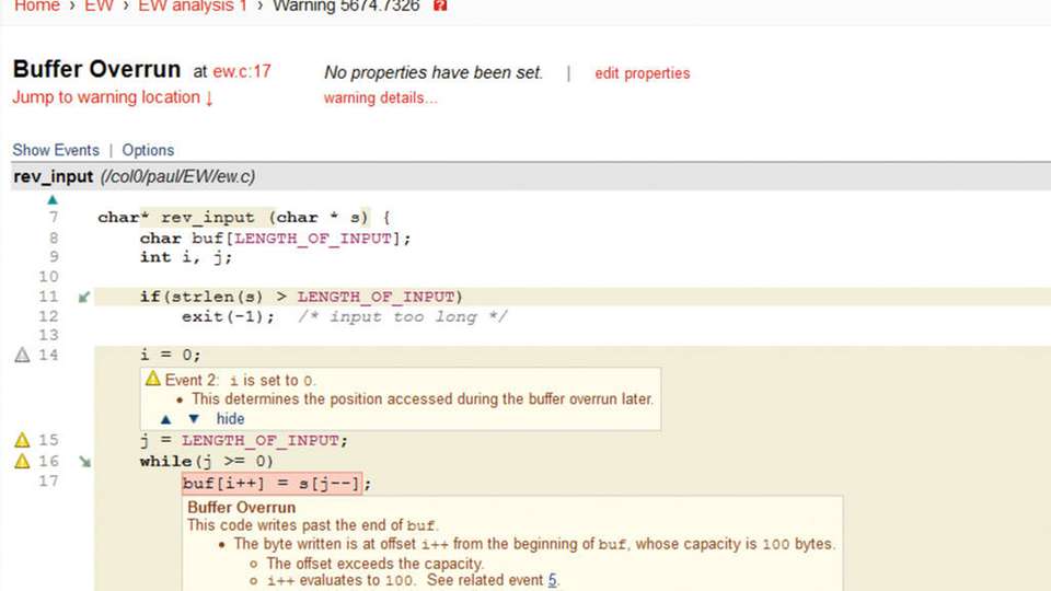 Die statische Analyse liefert den Entwicklern und Testern sehr genaue Informationen zu gefundenen Fehlern und erleichtert so die Behebung.