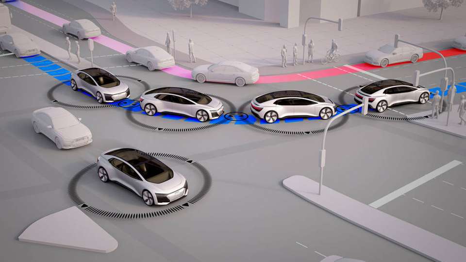 Audi testet das Kolonnenfahren autonomer Fahrzeuge in Inglostadt.