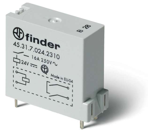 Das Finder Relais der Serie 45 eignet sich zum Ansteuern von Stellmotoren sowie Hubmagneten und Hydraulikventilen.