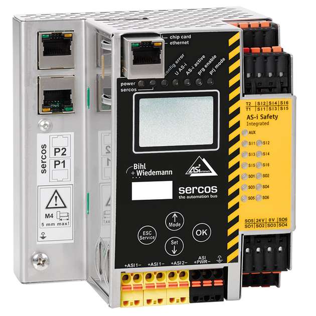 Das AS-i 3.0 Sercos Gateway BWU2984 von Bihl+Wiedemann ermöglicht die Integration von AS-i und AS-i Safety in Pacdrive-3-Applikationen.