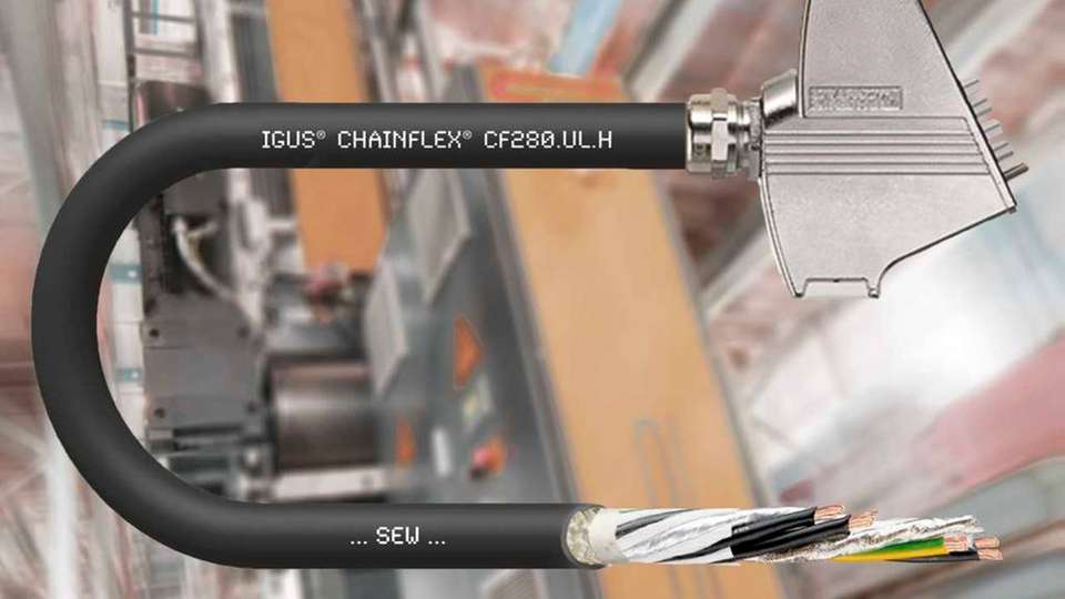 Mit der neuen Chainflex Hybridleitung CF280.UL.H können Anwender mit SEW-Motoren jetzt auf eine kostengünstige Antriebsleitung für den Einsatz in der E-Kette zurückgreifen