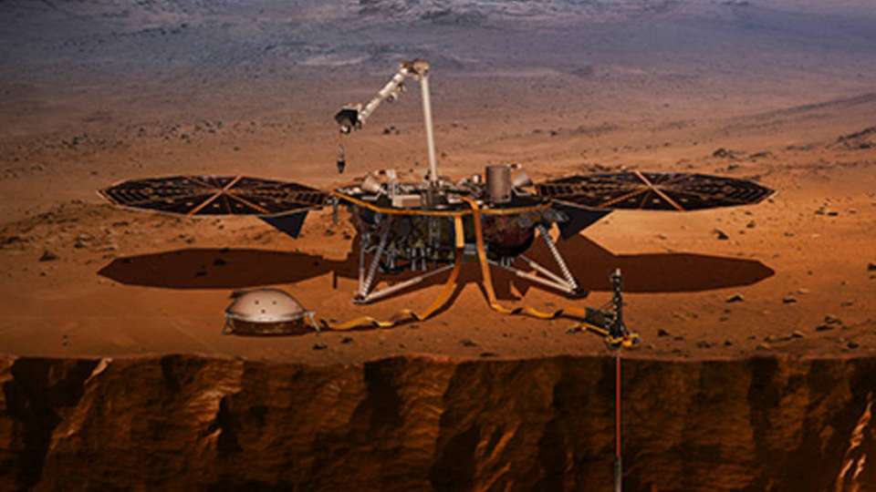 Der InSight-Lander in einer künstlichen Darstellung.