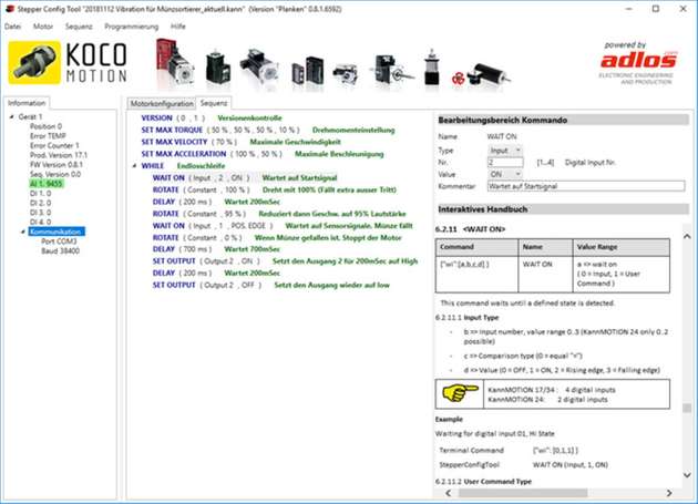 Bedieneroberfläche vom StepperConfigTool: Hierüber lässt sich der KannMOTION einstellen, programmieren und steuern.