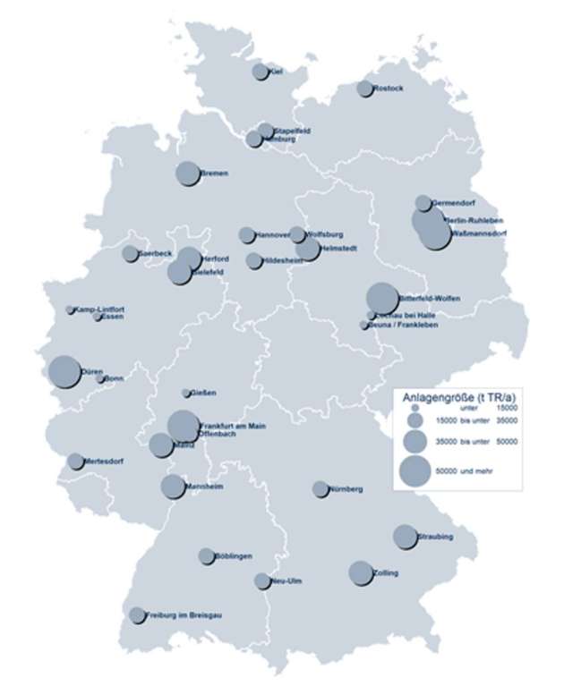 Geplante und im Bau befindliche Klärschlamm-Monoverbrennungsanlagen in Deutschland.