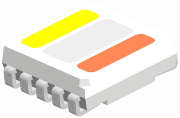 Schematische Darstellung der Multicolor-LED mit Sonnenlicht-Spektrum.