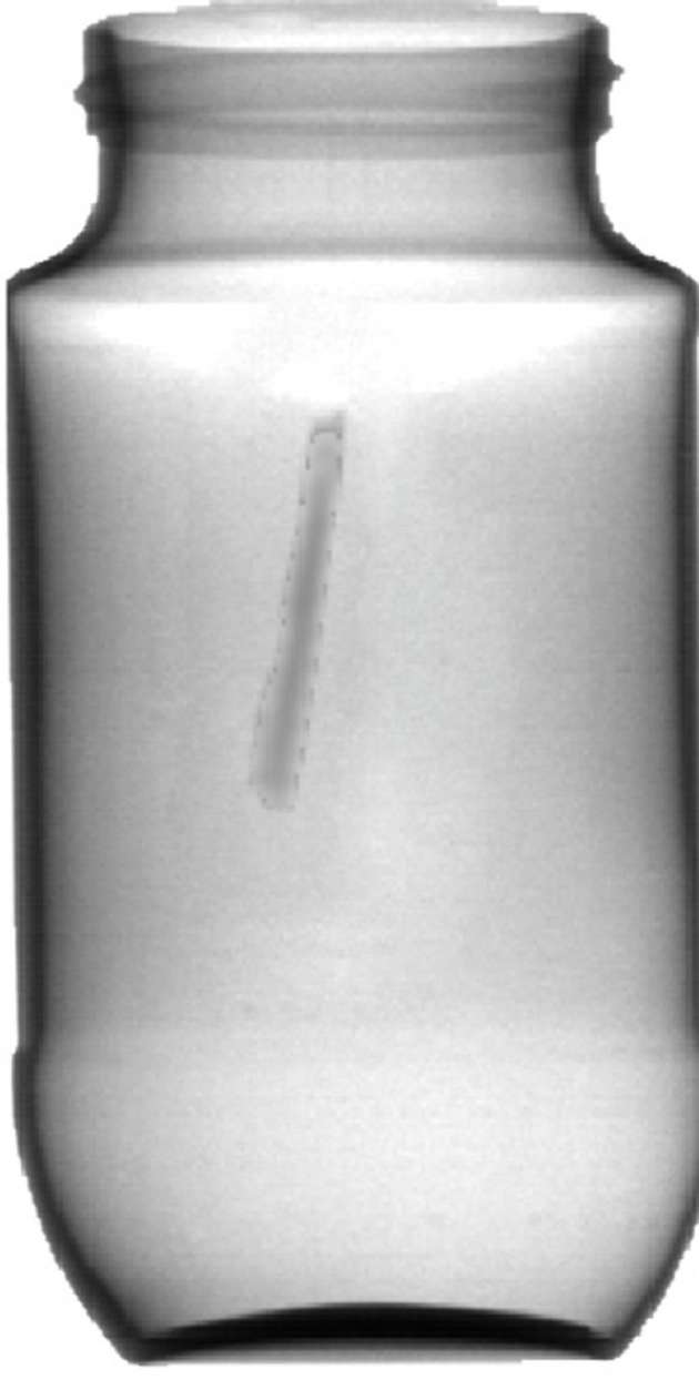 Durch die Doublebeam-Inspektion aus zwei unterschiedlichen Blickrichtungen erkennt Dymond D Fremdkörper wie den abgebildeten unabhängig von ihrer Lage und Orientierung.