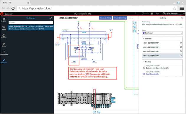 Eplan eView ermöglicht einen durchgängigen Redlining-Workflow zwischen dem Engineering und den nachgelagerten Prozessen wie Fertigung und Instandhaltung. Projektdaten sind jederzeit in der Cloud verfügbar.