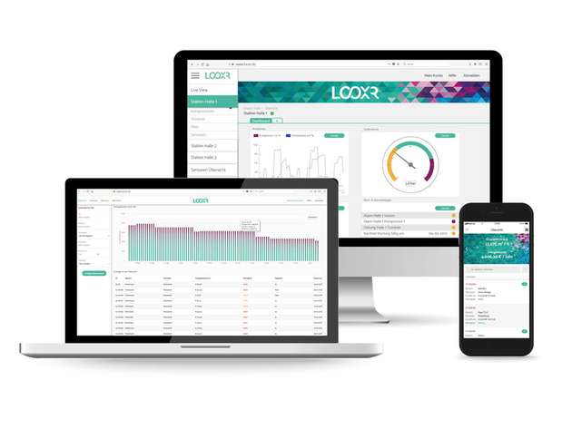 Das Portal Looxr Druckluft 4.0 ist standardmäßig in Maders Pay-per-Use-Modell enthalten und erlaubt die Live-Überwachung des Druckluftverbrauchs.