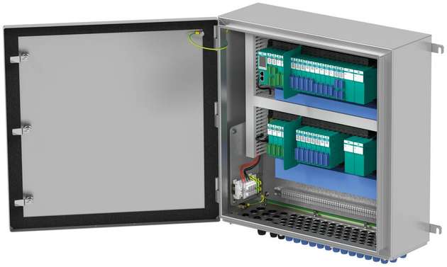 Das LB-System in einem Schaltschrank verbaut. Ein Vorteil des neuen Profinet-Gateways ist hierbei seine kompakte Gehäuseform, wodurch es sich auch in beengten Umgebungen einsetzen lässt.