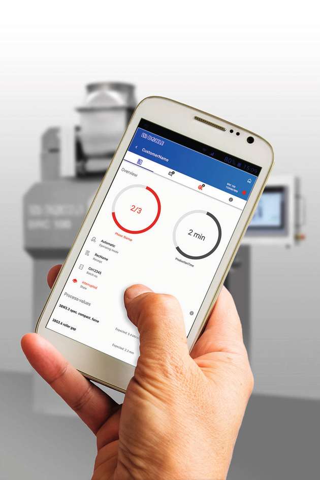 Die App sendet in Echtzeit Betriebs- und Prozessdaten an einen Kommunikationsserver. Stillstandszeiten und eine fehlerhafte Produktion werden so vermieden.