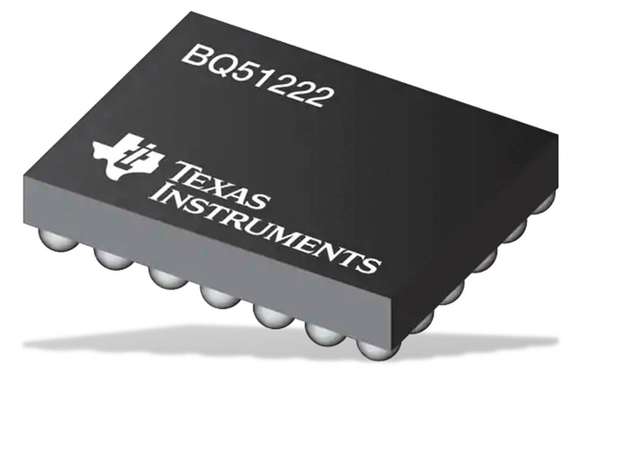 Der Empfängerchip BQ51222 für kabelloses Laden von Texas Instruments.