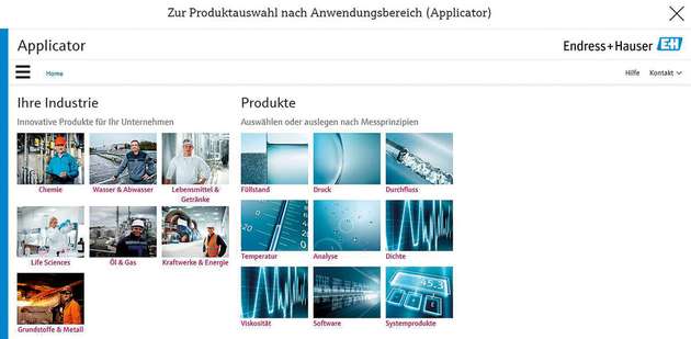 Das Online-Tool Applicator zur Messstellenauswahl und -auslegung.