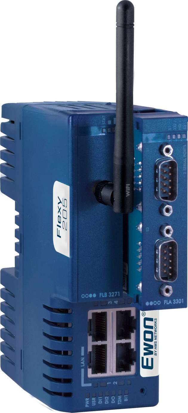 Mittels Edge-Intelligenz lassen sich mit den Anybus-Edge-Gateways (links) komplexe IoT-Lösungen realisieren. Router wie der Ewon Flexy (rechts) machen Maschinen fit für die Fernwartung.