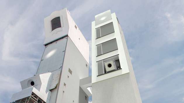 Das digitale Modell stellt dar, wie der fertige Multifokus-Turm aussehen wird.