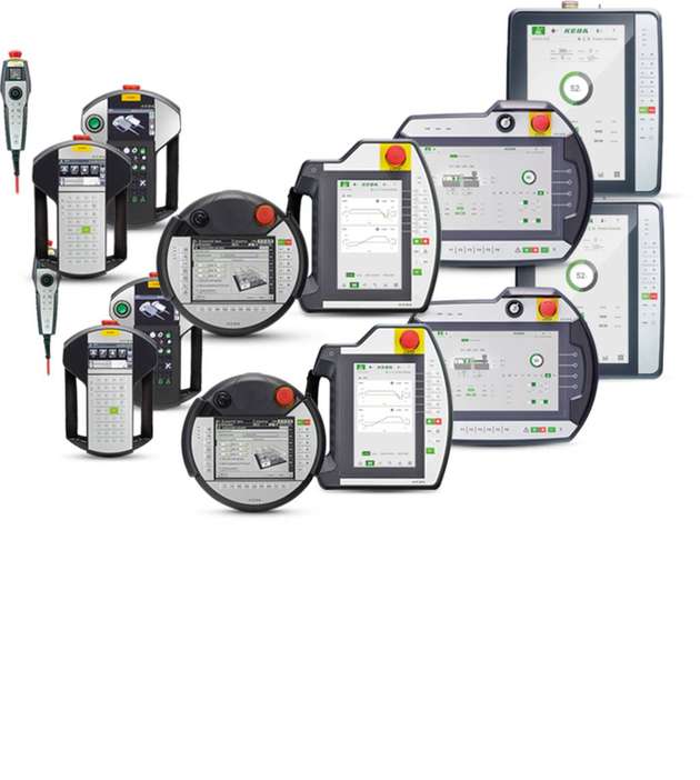 Keba:  Keba Handbediengeräte der KeTop Serie eignen sich für Teach-in und Programmieren, Tests, Wartungstätigkeiten und Inbetriebnahmen. Die Modelle bieten eine hohe Robustheit und sind resistent gegen Staub und Flüssigkeiten. Hohe Sicherheit gewährleisten ein 3-stufiger Zustimmtaster und Not-Halt-Taster. Außerdem ist Customizing in Hardware und Software möglich.