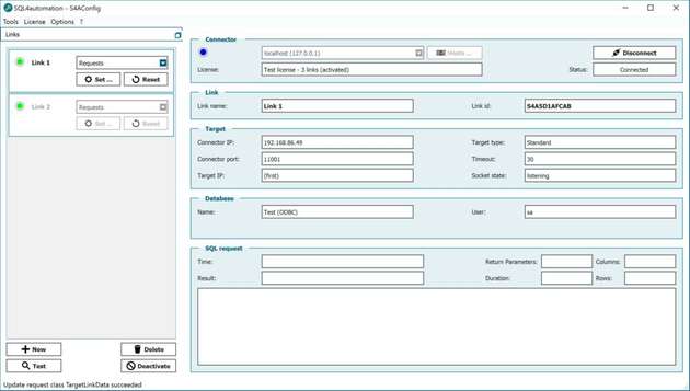 Das SQL4automation Config dient dem einmaligen Einrichten eines Links (Verbindung Steuerung-Datenbank).