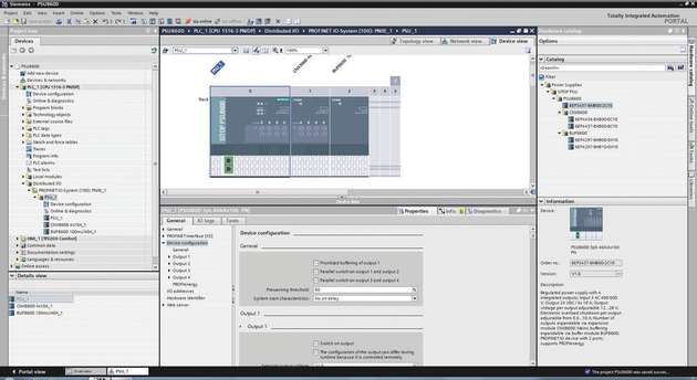 Das Engineering-Framework TIA-Portal von Siemens stellt sämtliche Konfigurationsdaten des Stromversorgungssystems bereit und ermöglicht die Profinet-Anbindung per Drag & Drop. 