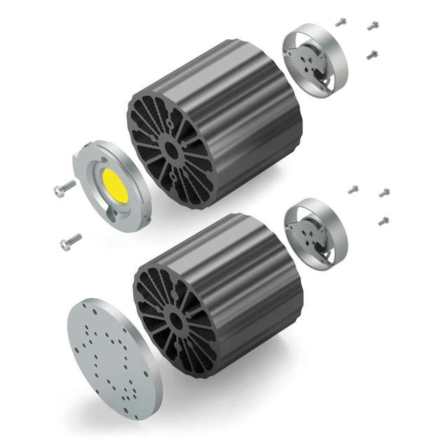 Lüfteraggregate für unterschiedliche LED-Anwendungen unterstützen die Wärmeabfuhr. Zudem helfen spezielle Lochadapter bei der Montage unterschiedlicher LEDs.