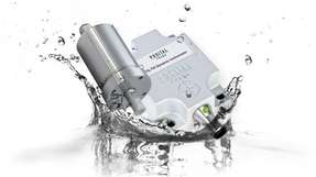 IP-geschützte Drehgeber und Neigungssensoren Die Geräte mit hoher IP-Schutzart halten auch regelmäßigen Hochdruck-Duschen mit Heißwasser stand.