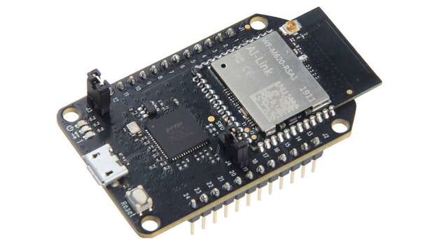 Auf dem Entwickler-Board werkelt das AI-Link-MT3620-Modul, das auf der MT3620-CPU mit einem Ein-Kern-Arm-Cortex-7 und einem Dual-Kern-Cortex-M4F basiert und WiFi-Funktionalität besitzt.