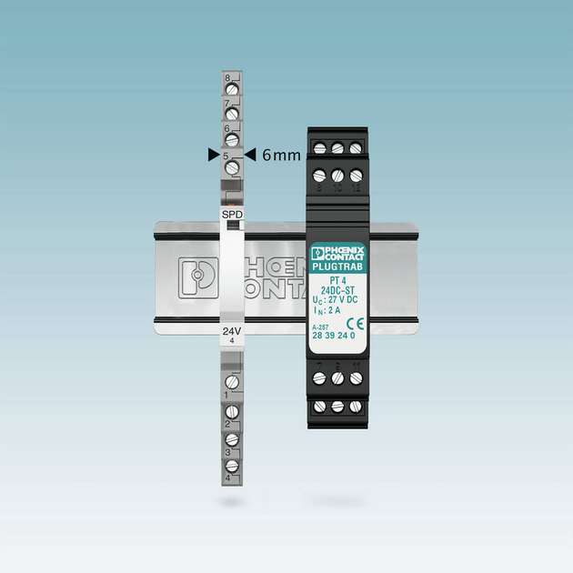 Bessere Platznutzung: Mit einer Baubreite von 6 mm ist das Schutzgerät besonders kompakt und ermöglicht eine höhere Packungsdichte im Schaltschrank.