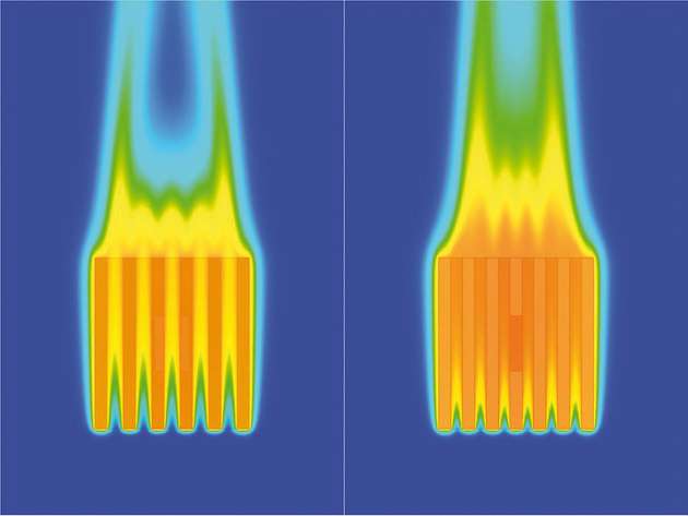 Mehr Oberfläche durch kleinere Rippenabstände – das bedeutet für die freie Konvektion nicht automatisch eine Effizienzsteigerung.