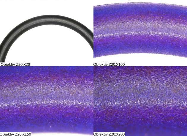 Ein Prüfling mit OVE40SL-Beschichtung wird nach verschärfter Prüfung mit UV-Licht bestrahlt. Nur eine geringe Abnutzung ist zu erkennen.
