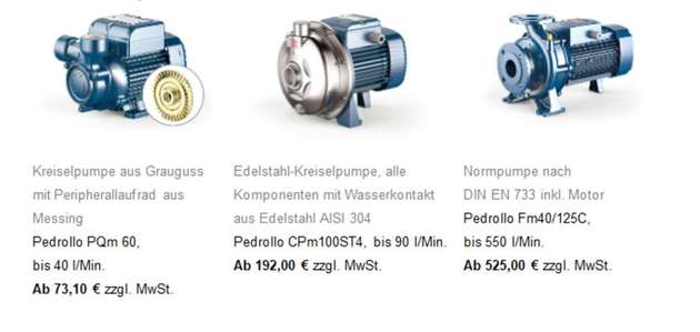 Produktbeispiele der Plattform umfassen etwa Kreiselpumpen aus Grauguss und Edelstahl sowie Normpumpen inklusive Motor.