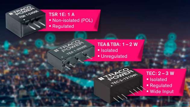 Die neu entwickelten Serien TSR-E, TEA, TBA und TEC sind von 1 bis 3 W erhältlich.