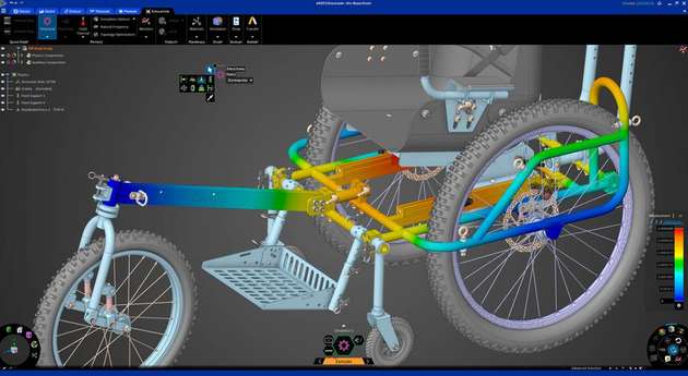 Geländegängiger Rollstuhl: Mit Ansys Discovery nimmt Onward Project die strukturelle Analyse ihres AdvenChair vor.