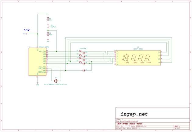 Schema 1 zur „Breadboard Wristwatch“