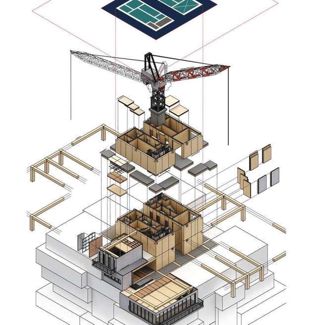 Konzept der Berlin TXL Holzbauhütte.