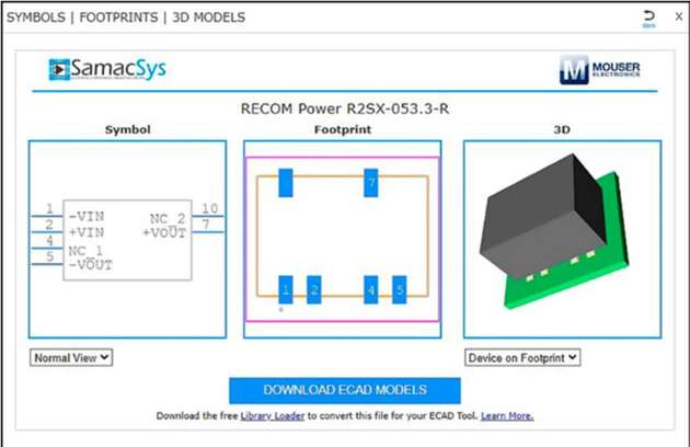 Beispieldaten für den R2SX-053.3-R-DC/DC-Wandler von Recom