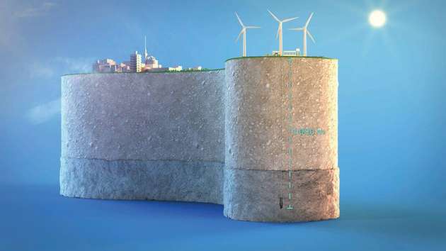 In rund 1000 Metern Tiefe soll der Kavernen-Wasserstoffspeicher entstehen. Der in unterirdischem Salzgestein angelegte Hohlraum entsteht durch Ausspülen des Salzgesteins mit Frischwasser.