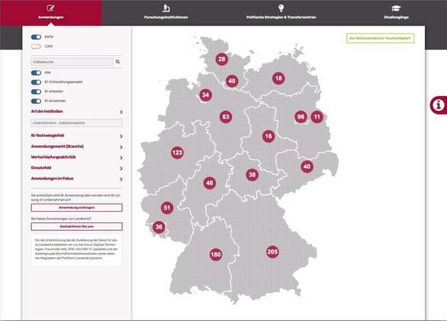 Über 1.000 KI-Anwendungen aus Deutschland sind auf der KI-Landkarte der Plattform Lernende Systeme mittlerweile verzeichnet.