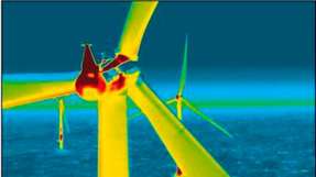 Thermografieaufnahme einer Windkraftanlage.