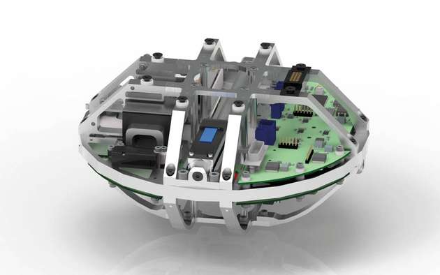 Innenraum der HADES-Kapsel; zu sehen ist einer der beiden Linearmotoren, mit denen die Kapsel stabilisiert wird. 