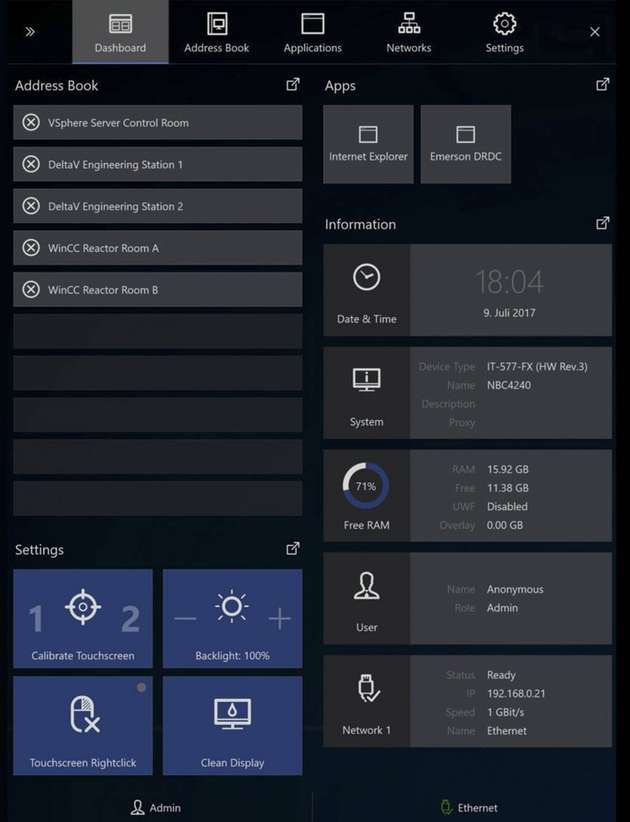 Dashboard-Ansicht: Zentrale Funktionen sind sofort im Blick und per One-Touch abrufbar.