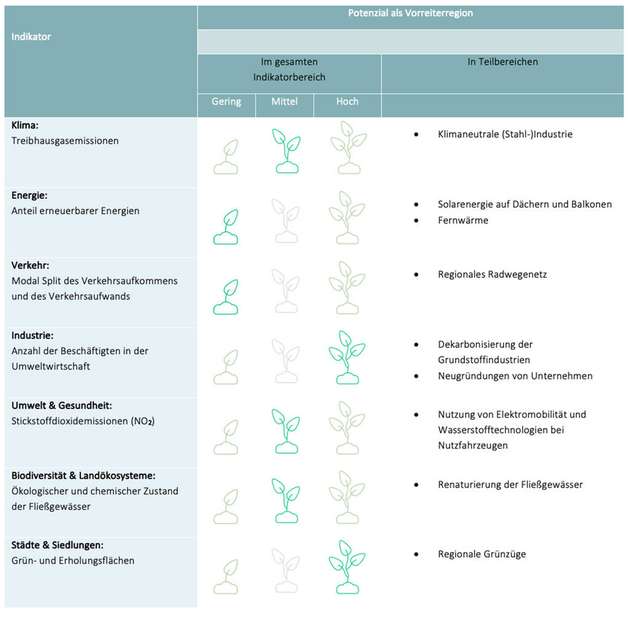 Die Tabelle stellt die Einschätzung des Vorreiterpotenzials im Überblick dar.