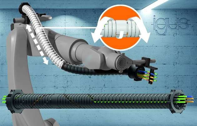 Das neue TRX-System von igus spart Platz an der dritten Roboterachse und sorgt für eine Rückzugslänge von bis zu 40 Prozent.