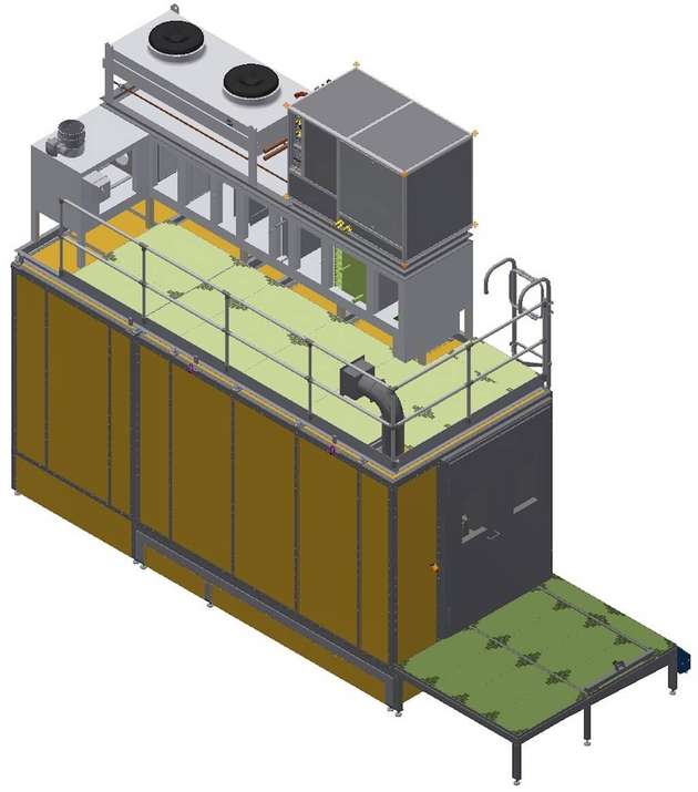 Die von L&R projektierte Luftentfeuchtungs- und Filtrationsanlage findet auf einer Nasstrahlkabine Platz.