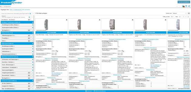 Am Ende wird eine Auswahl von Produkten mit genauen technischen Details angezeigt.