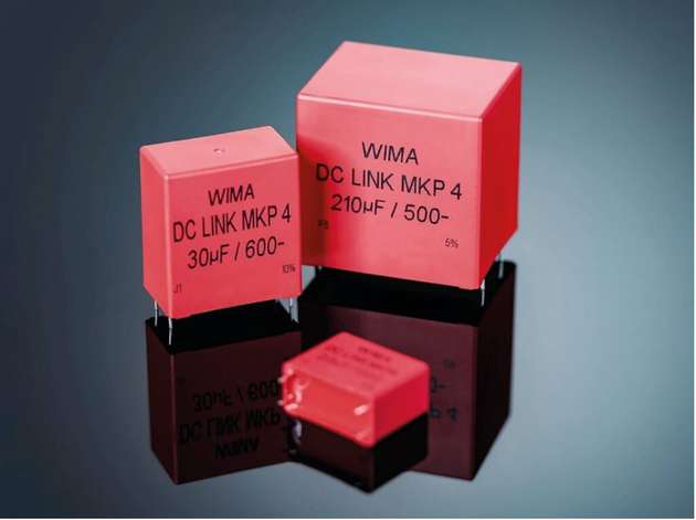 DC-Link Kondensatoren bieten eine hohe Volumenkapazität und exzellente Ausheilfähigkeit. Die MKP-4-Modelle von Wima sind AEC-Q2000 qualifiziert.
