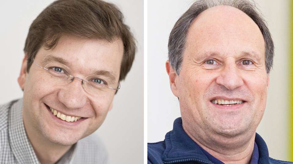 Der Chemiker Prof. Dr. Thorsten Glaser und der Physiker Prof. Dr. Thomas Huser von der Universität Bielefeld erforschen biomimetische Katalysatoren.